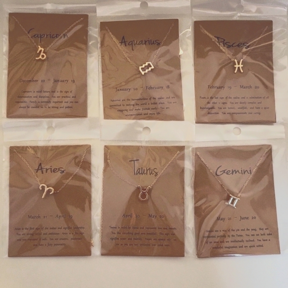 Zodiac Sign Gold Tone Necklaces, Choose One